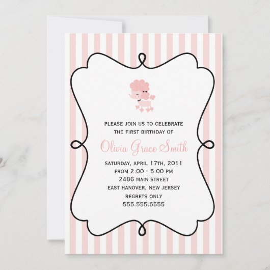 Pink French Poodle Geburtstag Einladung (Vorderseite)