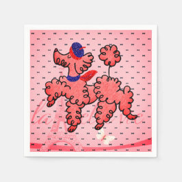 Pink French Poodle Napkins Serviette