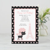 PINK FRENCH POODLE Ooh la 12x18 Birthday Einladung (Stehend Vorderseite)