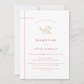 Pink French Simple Bird Christening Girl Baptisse Einladung (Vorderseite)