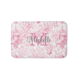 Pink French Toile de Jouy Monogram Initial Name Badematte