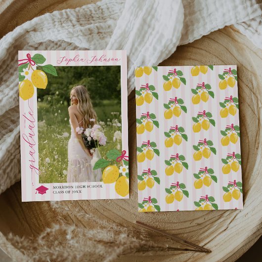 Pink Freshly Lemon Citrus Graduation Announcement Einladung