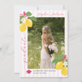 Pink Freshly Lemon Citrus Graduation Announcement Einladung (Vorderseite)