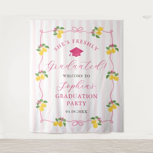 Pink Freshly Lemon Citrus Graduation Decor Wandteppich (Vorderseite)