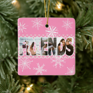 Pink Friends Foto Schneeflocken Personalisiert Keramikornament