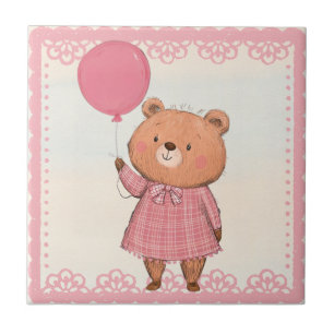 Pink Fringe Dress Bear mit Pink Ballon Fliese
