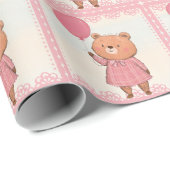 Pink Fringe Dress Bear mit Pink Ballon Geschenkpapier (Rolleneckpunkt)
