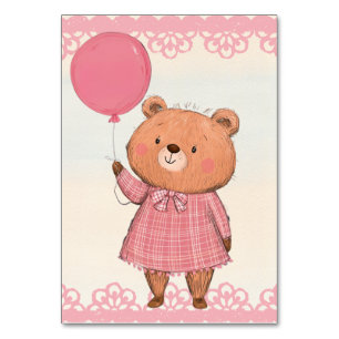 Pink Fringe Dress Bear mit Pink Ballon Tischnummer
