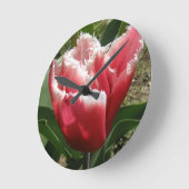Pink Fringed Tulip Wall Clock Runde Wanduhr (Winkel)