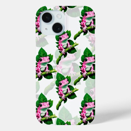Pink Frog auf grünem Leaf Muster iPhone Case (Rückseite)