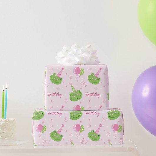 Pink Frog Girl Birthday Geschenkpapier (Partygeschenke)