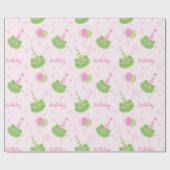 Pink Frog Girl Birthday Geschenkpapier (Flach)
