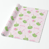 Pink Frog Girl Birthday Geschenkpapier (Ungerollt)