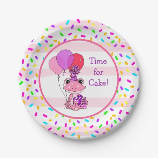 Pink Frog Girl's Birthday Candy Sprinkles Party Pappteller (Vorderseite)