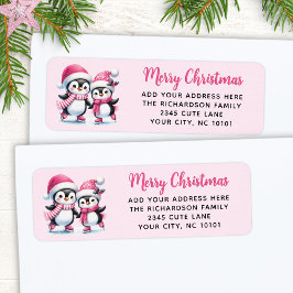 Pink Frohe Weihnachten Niedlich Ice Skaten Pinguin