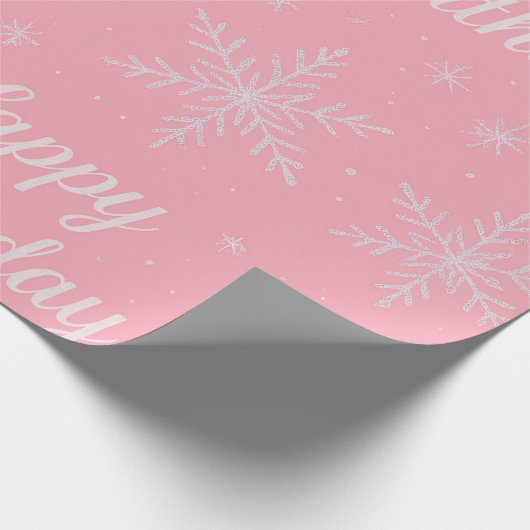 Pink Frozen snowflake Birthday Wrapping Paper Geschenkpapier (Ecke)