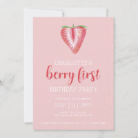 Pink Fruit Berry Erster Geburtstag Einladung