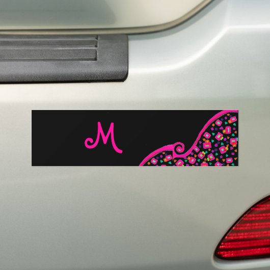 PINK FUCHSIA BLACK ABSTRAKT DEKO MONOGRAM AUTOAUFKLEBER (Auf Auto)