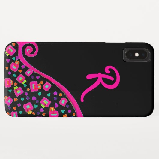 PINK FUCHSIA BLACK ABSTRAKT DEKO MONOGRAM Case-Mate iPhone HÜLLE (Rückseite (Horizontal))