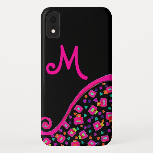 PINK FUCHSIA BLACK ABSTRAKT DEKO MONOGRAM Case-Mate iPhone HÜLLE (Rückseite)
