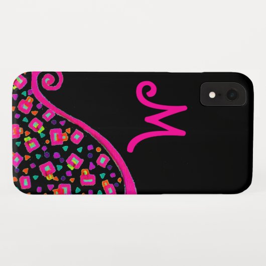 PINK FUCHSIA BLACK ABSTRAKT DEKO MONOGRAM Case-Mate iPhone HÜLLE (Rückseite (Horizontal))