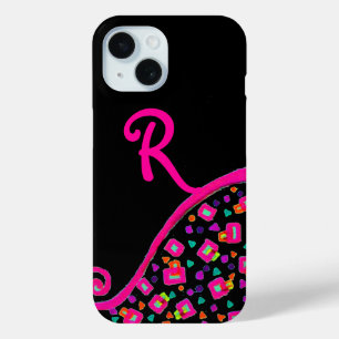 PINK FUCHSIA BLACK ABSTRAKT DEKO MONOGRAM iPhone 15 HÜLLE
