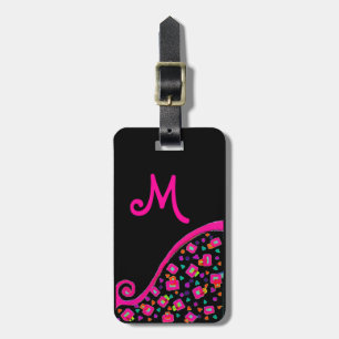 PINK FUCHSIA BLACK ABSTRAKT DEKO MONOGRAM GEPÄCKANHÄNGER