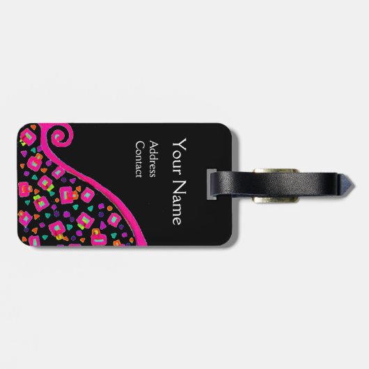 PINK FUCHSIA BLACK ABSTRAKT DEKO MONOGRAM GEPÄCKANHÄNGER (Rückseite horizontal)
