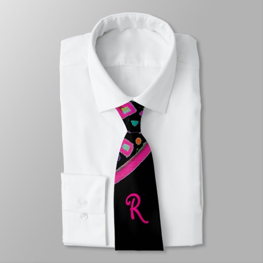 PINK FUCHSIA BLACK ABSTRAKT DEKO MONOGRAM KRAWATTE (Gebunden)