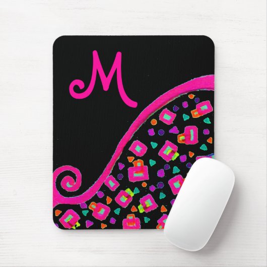 PINK FUCHSIA BLACK ABSTRAKT DEKO MONOGRAM MOUSEPAD (Mit Mouse)