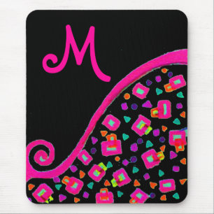 PINK FUCHSIA BLACK ABSTRAKT DEKO MONOGRAM MOUSEPAD