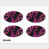 PINK FUCHSIA BLACK ABSTRAKT DEKO MONOGRAM OVALER AUFKLEBER (Blatt)