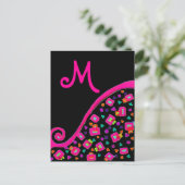 PINK FUCHSIA BLACK ABSTRAKT DEKO MONOGRAM POSTKARTE (Stehend Vorderseite)