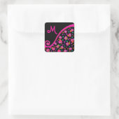 PINK FUCHSIA BLACK ABSTRAKT DEKO MONOGRAM QUADRATISCHER AUFKLEBER (Tasche)