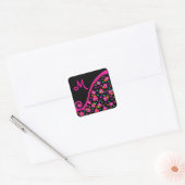 PINK FUCHSIA BLACK ABSTRAKT DEKO MONOGRAM QUADRATISCHER AUFKLEBER (Umschlag)