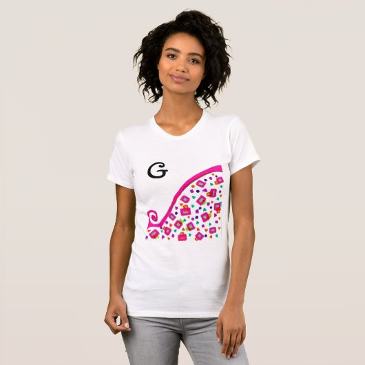 PINK FUCHSIA BLACK ABSTRAKT DEKO MONOGRAM T-Shirt (Vorne ganz)