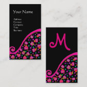 PINK FUCHSIA BLACK ABSTRAKT DEKO MONOGRAM VISITENKARTE (Vorne/Hinten)