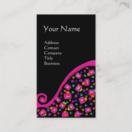 PINK FUCHSIA BLACK ABSTRAKT DEKO MONOGRAM VISITENKARTE (Vorderseite)