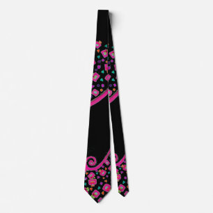 PINK FUCHSIA BLACK ABSTRAKTER DEKO KRAWATTE
