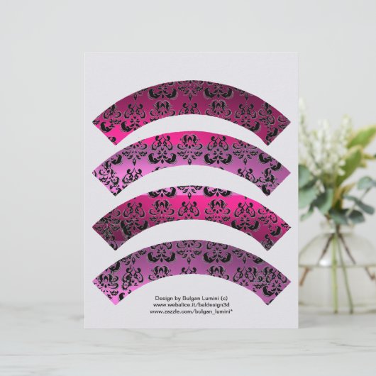 PINK FUCHSIA BLACK DAMASK CUPCAKE LINER CUTOUT (Stehend Vorderseite)