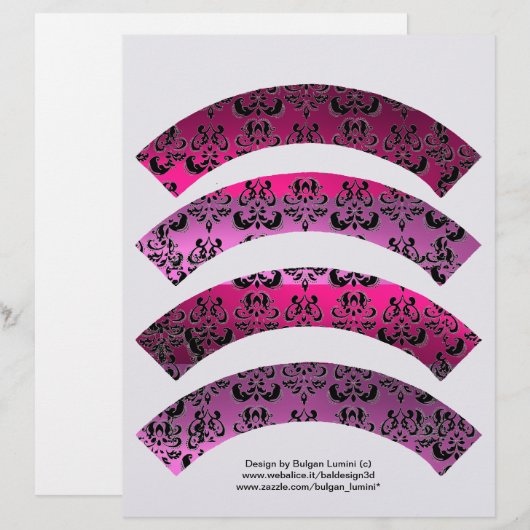 PINK FUCHSIA BLACK DAMASK CUPCAKE LINER CUTOUT (Vorne/Hinten)