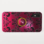 PINK FUCHSIA BLACK DAMASK GEM MONOGRAM Case-Mate iPhone HÜLLE (Rückseite (Horizontal))