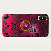 PINK FUCHSIA BLACK DAMASK GEMSTONE MONOGRAMM Case-Mate iPhone HÜLLE (Rückseite (Horizontal))