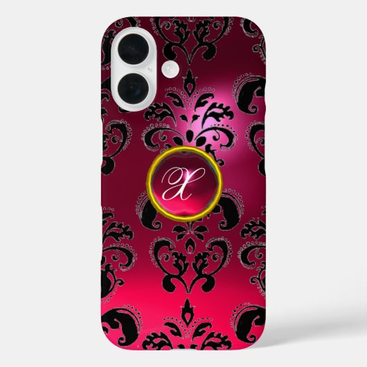 PINK FUCHSIA BLACK DAMASK GEMSTONE MONOGRAMM Case-Mate iPhone HÜLLE (Rückseite)