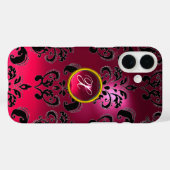 PINK FUCHSIA BLACK DAMASK GEMSTONE MONOGRAMM Case-Mate iPhone HÜLLE (Rückseite (Horizontal))