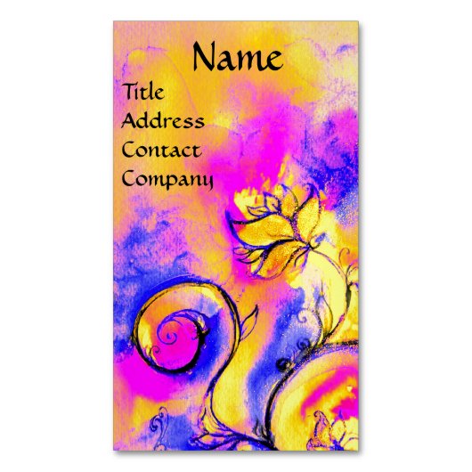 PINK FUCHSIA BLAU GELBE WHIMSICAL BLUME MAGNETISCHE VISITENKARTE (Vorderseite Vertikal)