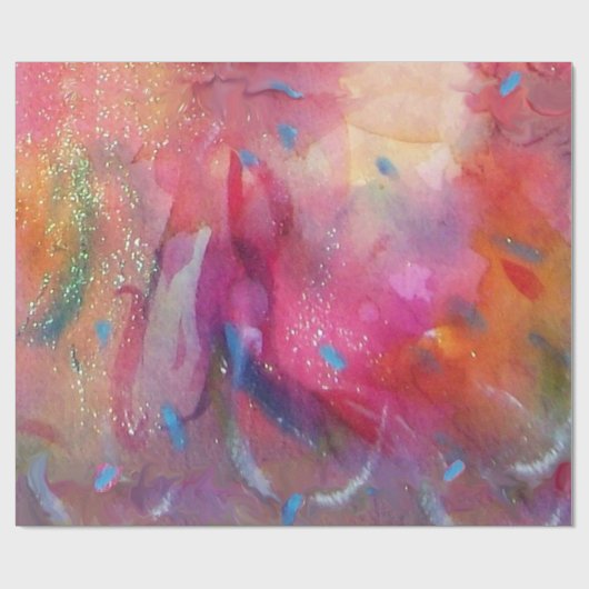 PINK FUCHSIA BLUE ABSTRAKT WATERCOLOR GESCHENKPAPIER (Flach)