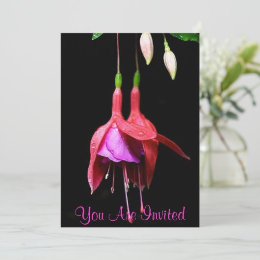 Pink Fuchsia-Blume Einladung (Stehend Vorderseite)