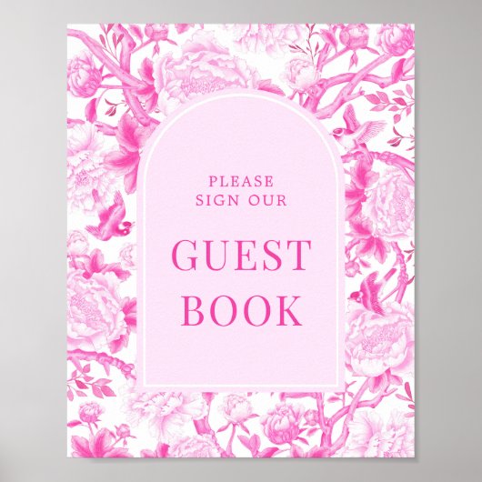 Pink Fuchsia Chinoiserie Porzellan Reisebuch Poster (Vorne)