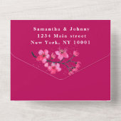 Pink Fuchsia Floral Cherry Blossom Hochzeit All In One Einladung (Rückseite)